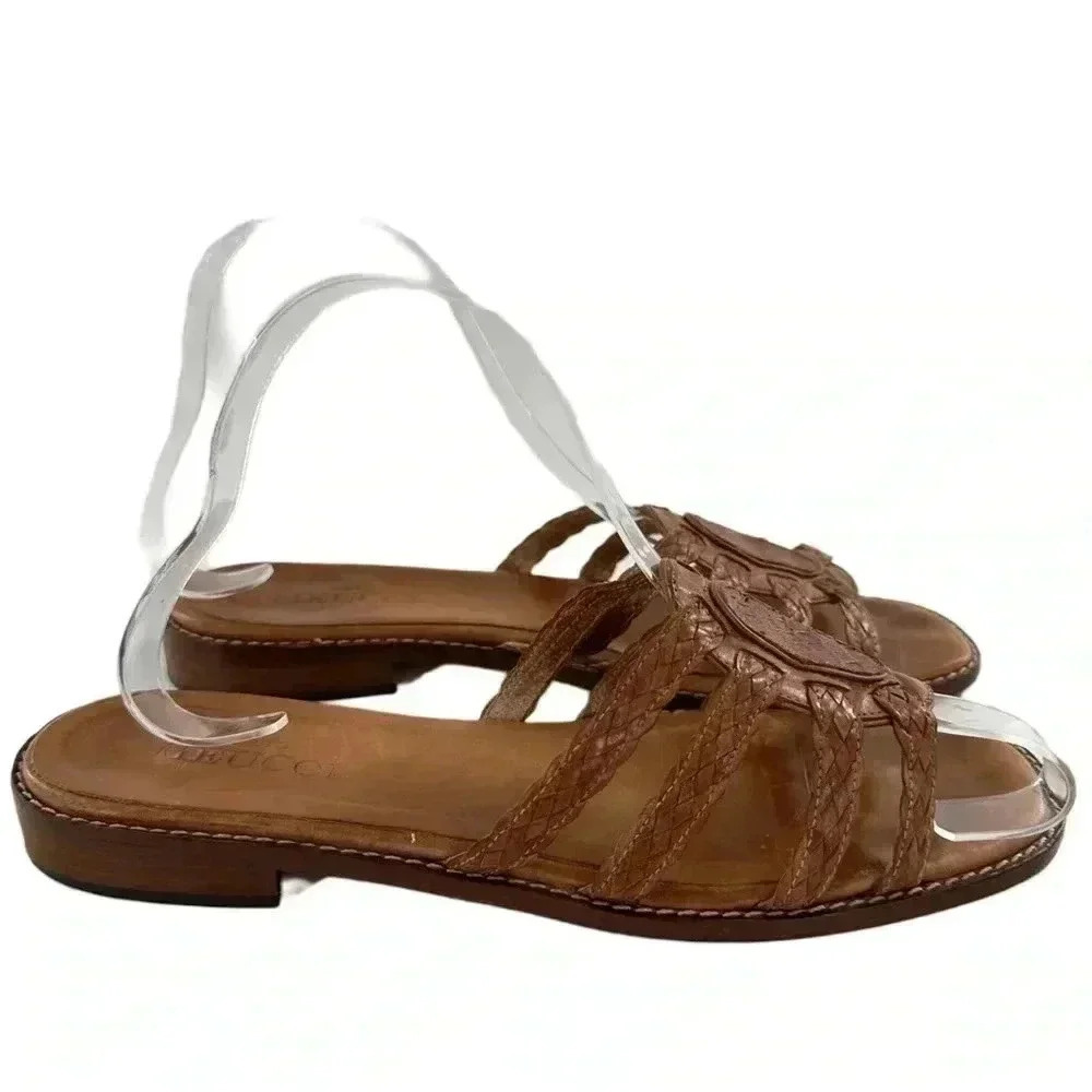 Sesto Meucci sandals size 8.5 tan Italian leather 
Square toe vintage 90s